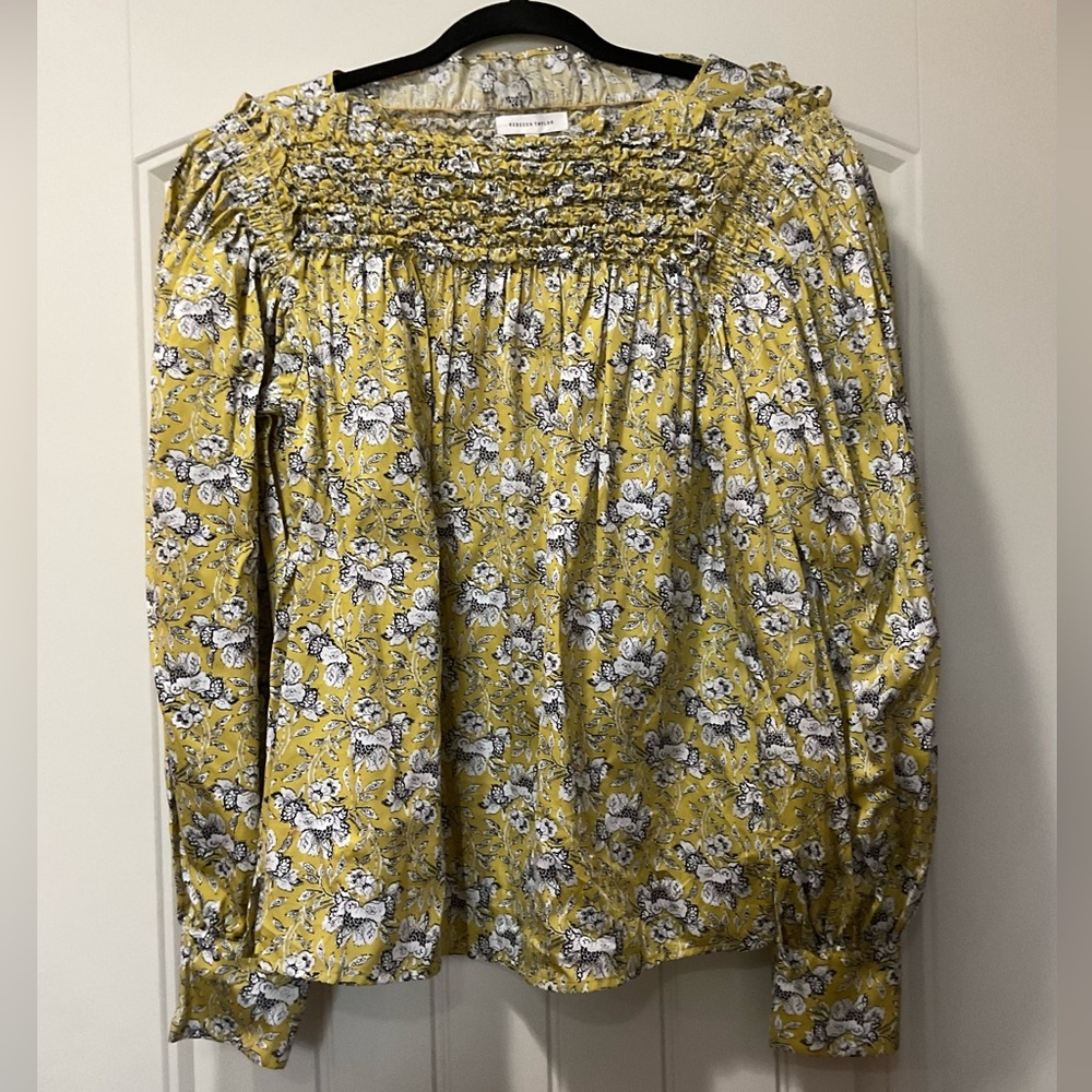 71. NWT Rebecca Taylor Intaglio Rose Limeade Combo Blouse, Size Small.